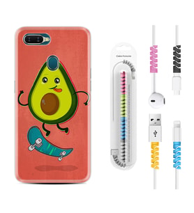 Oppo A5S A15 A16 A54 A55 A73 A74 Kılıf Kablo Koruma Spiral Silikon Avokado Skate 1741