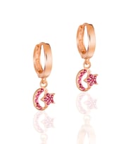 Gümüş Rose  Ayyıldız Model Trend Halka Küpe (Kırmızı)