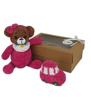 Pembiş Ayıcık ve Arabası Amigurumi Organik Oyuncak Hediye Seti
