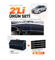 SUBARU İMPREZZA (1998-2000) Uyumlu Torpido Örtüsü + Deri Bagaj Çantası + Sticker Seti - Siyah Mavi