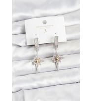 Zirkon Taşlı Gümüş Renk Pirinç Kutup Yıldızı Model Kadın Küpe - TJ-BKP11515