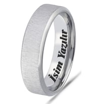 Kişiye Özel İsim Yazılı Köşeli 6mm Mat Fırçalanmış Düz Unisex Çelik Yüzük Alyans cl47y (Beyaz)
