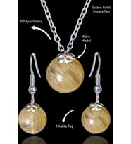 Sertifikalı Küre Model Golden Rutilli Kuvars Taşı Kolye ve Küpe Seti - Gümüş Aparatlı (Çok Renkli)