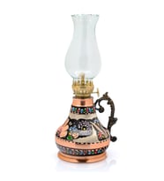 350 Ml Dekoratif Nostaljik Fitilli Bakır Kandil, İşlemeli Gaz Lambası (Metal)