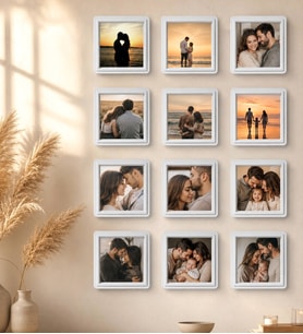 Kişiye Özel 12’li Çerçeve Fotoğraf Kolaj Seti – Sevgili & Aile Anı Çerçevesi 12 Adet 8,5x8.5 Sök Tak Fotoğraflı Çerçeve Beyaz