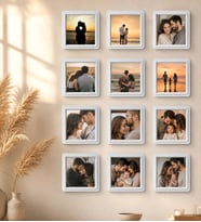 Kişiye Özel 12’li Çerçeve Fotoğraf Kolaj Seti – Sevgili & Aile Anı Çerçevesi 12 Adet 8,5x8.5 Sök Tak Fotoğraflı Çerçeve Beyaz
