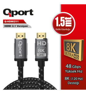QPORT Q-HDMI211 HDMI 2.1V 8K ALTIN UÇLU 1.5 MT KABLO