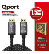 QPORT Q-HDMI211 HDMI 2.1V 8K ALTIN UÇLU 1.5 MT KABLO