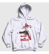 Presmono Unisex Beyaz i am Bruce Lee Kapüşonlu Sweatshirt 256837tt