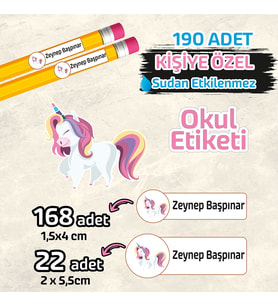 Okul Etiketi Kişiye Özel Kalem Defter Etiketi 190 Adet