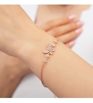 925 AYAR ROSE KAPLAMA  ZİRKON TAŞLI KELEBEK GÜMÜŞ BİLEKLİK