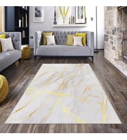 Vizon Desenli Gold Detaylı Yıkanabilir Kaymaz Taban Leke Tutmaz Modern Salon Halısı ve Yolluk