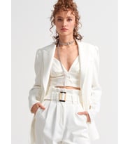 Kadın Oversize  Kolu Pilili Ceket-Ekru