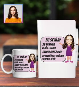 Kişiye Özel Karikatür Tasarım Defter Kalem Kupa Hediye Seti 96164