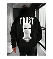Unisex Trust No Body Baskılı Oversize Baskılı Kapşonlu Sweatshirt 3 Iplik (Siyah)