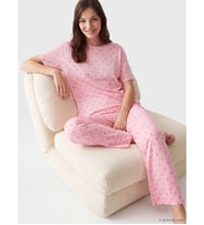 LCW DREAM Ekru Bisiklet Yaka Kiraz Baskılı Kadın Pijama Takımı