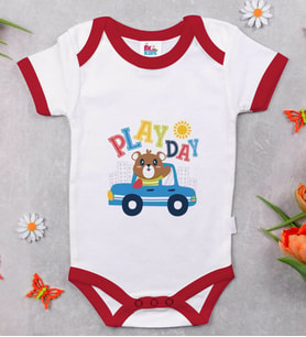 BK Kids Play Day Tasarımlı Kırmızı Bebek Body Zıbın-1