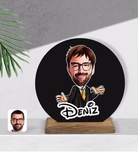 BK Gift Kişiye Özel Erkek Avukat Karikatürlü Yuvarlak Ahşap Biblo-3