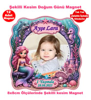 Deniz Kızı Şekilli Kesim 12 Adet Fotoğraflı Kişiye özel Doğum Günü Magnet Hediye Poşetli.