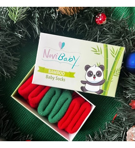 Novibaby 3'lü Bambu Yenidoğan Bebek Çorap I Christmas I 0-6 ay (Karışık)