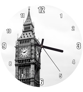 Cakatablo  Londra Big Ben Saat Kulesi Siyah Beyaz Duvar Saati