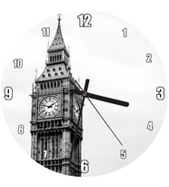 Cakatablo  Londra Big Ben Saat Kulesi Siyah Beyaz Duvar Saati