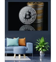 Bitcoin Kripto Para Yığını Dekoratif Kanvas - Mdf Ahşap Tablo