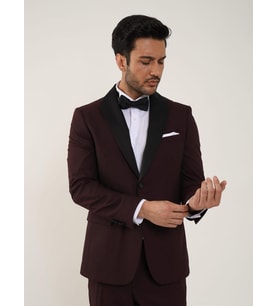 Bordo Erkek Slim Fit Düz Sivri Yaka Smokin Takım - 84171