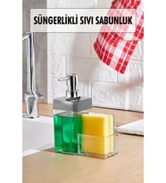 Gri Renkli Sıvı Sabunluk Süngerlik Hazneli 450 ml