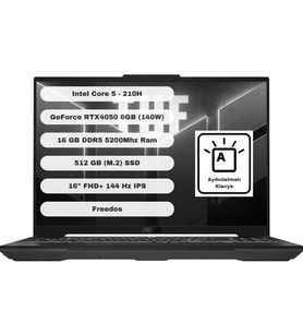 Asus TUF Gaming Intel Core 5 210H 16GB 512GB SSD RTX4050 Freedos 16" FHD+ FX607VU-RL017 (Gri)