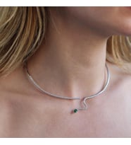 Yeşil Zirkon Taşlı Serpent Choker Gümüş Kolye