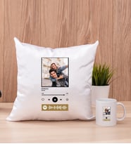 Kişiye Özel Spotify Tasarım Fotoğraflı Kare Yastık ve Beyaz Kupa