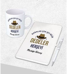 Kişiye Özel  Dedeler Herşeyi Bilir Babalar Günü Hediyesi Defter& Kupa   &Kalem Seti