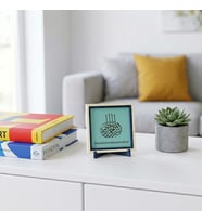 Besmele-i Şerif Modern Dekoratif Obje, Turkuaz Deri ve 10x10 cm Minyatür Tasarım, Ev & Ofis İçin