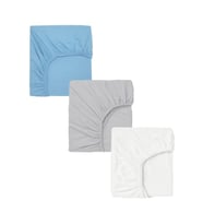 3 Adet 50 x 90 x 10 cm Anne Yanı Lastikli Penye Kumaş Bebek Çarşafı (Mavi-Gri)