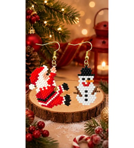 Miyuki Boncuk El Yapımı Noel Baba ve Kardan Adam Küpe Yılbaşı Christmas Noel
