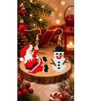 Miyuki Boncuk El Yapımı Noel Baba ve Kardan Adam Küpe Yılbaşı Christmas Noel