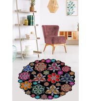 Çiçek Desenli Dijital Baskı Yıkanabilir Kaymaz Taban Modern Yuvarlak Salon ve Hol Halısı (Çok Renkli)