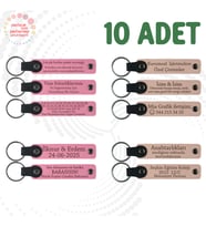 Pembe & Pudra, 10’lu Set, Tarih ve İsimli Deri Anahtarlık, Doğum Günü Partilerine Özel Anı