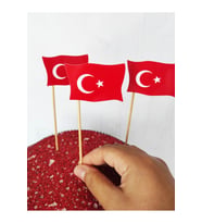 15 cm Uzun Kürdan - 30 Adet Dekoratif Karton Ay Yıldız Baskılı Pasta Kürdanı