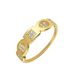 Zirkon Taşlı Geometrik Tasarım Gold Renk 925 Ayar Gümüş Bayan Yüzük