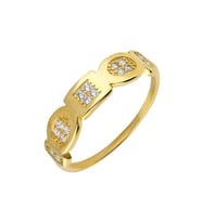 Zirkon Taşlı Geometrik Tasarım Gold Renk 925 Ayar Gümüş Bayan Yüzük