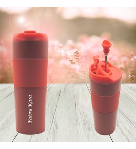 HEDİYESİBİZDEN KİŞİYE ÖZEL İSİM BASKILI PASLANMAZ ÇELİK FRENCH PRESS COFFEE MUG TERMOS 500 ML (Kırmızı)