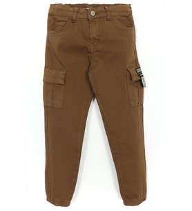 Kargo Cep Gabardin Erkek Çocuk Jogger Pantolon Kahverengi