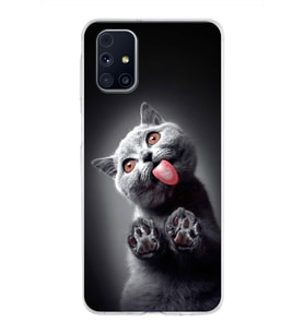 PrintiFy Samsung Galaxy M31s ile Uyumlu 1mm Slim Fit Kedi 2 050c Baskılı Şeffaf  Kılıf