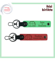 Karavan Hayatına Yakışır Sade Hediye, İsim Yazılabilir Deri Anahtarlık Takım, F Yeşil-Nar Çiçeği