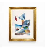 Tablore Altın Çerçeveli Soyut Geometrik Suluboya Tablo - Modern Sanat Duvar Dekoru