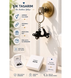 Siyah Hareketli Tekerlekli Vespa Anahtarlık Unisex Metal Scooter Anahtarlığı