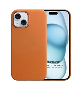 Microsonic Apple iPhone 15 Plus Kılıf Metalist Leather Turuncu (Turuncu)