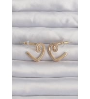 Pirinç Gold Renk Zirkon Taşlı Kıvrımlı Yarım Küpe